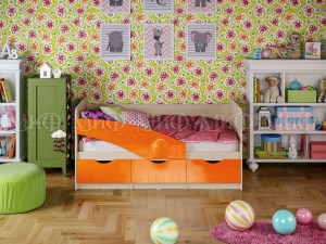 Детская кровать Бабочки-глянец оранжевый Миф